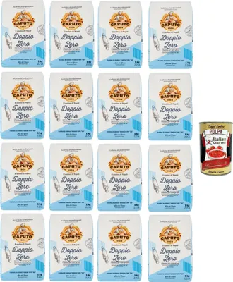 Produktbild von Caputo Doppio Zero Weizenmehl Tipo 00 16 x 1 kg Vorratspack für Pizza Brot & Pasta, italienisches Profi-Mehl für alle Zwecke + Italian Gourmet polpa