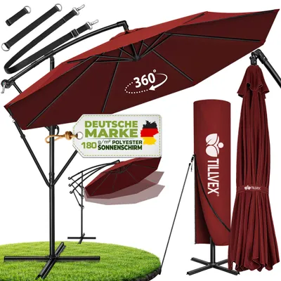 Immagine prodotto di tillvex ombrellone rosso Ø 300 cm ombrellone pensile da giardino ombrellone da mercato ombrellone a manovella balcone alluminio inclinabile