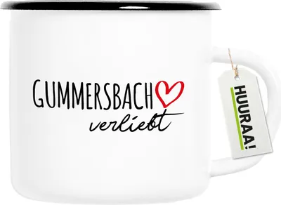 Produktbild von Huuraa Emaille Tasse Gummersbach verliebt 300ml Vintage Campingbecher Geschenkidee