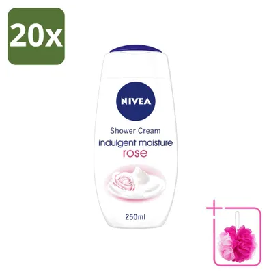 Productafbeelding van 20 x NIVEA Indulgent Moisture Rose Douchecrème - 250 ml - Voordeelverpakking - 20 stuks