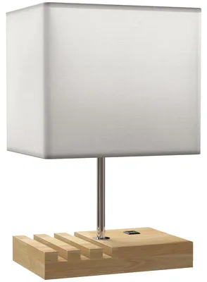 Immagine prodotto di Lampada da comodino con prese USB e spazio contenitore | Colore: marrone e bianco | Dimensioni: 20x25x40,5 cm