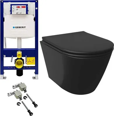 Produktbild von Alpenberger Wand WC Spülrandlos | Hänge WC Komplettset aus Kloschüssel und WC Sitz mit Absenkautomatik | Toilette mit Nano Beschichtung | Passend Geberit (Set 2)