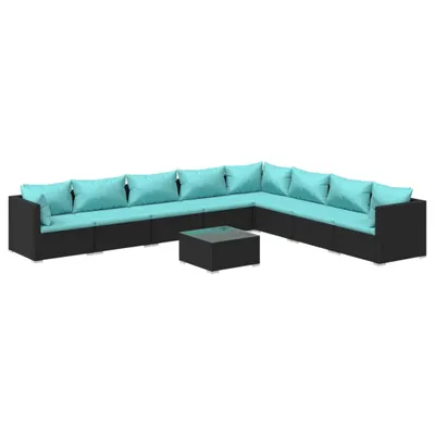 Produktbild von 9-tlg. Garten-Lounge-Set mit Kissen Poly Rattan Schwarz