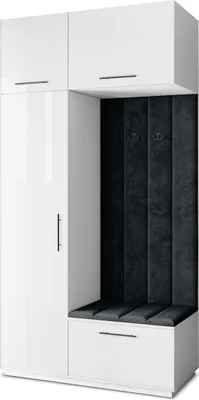 Produktbild von Masseno Garderobe-Set REMA 120/240/60 cm Modern Garderobenschrank Weiß, Veloursstoff MONOLITH 95 (Schwarz)