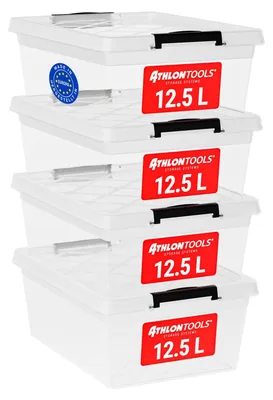 Productafbeelding van Opbergdoos Opbergbox Voedselopslag - Set van 4 - 12 liter - Transparant met deksel en sluitclips - Voedselveilig