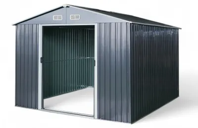 Produktbild von ALEOS. Gartenhaus Geräteschuppen 9m² 279x324cm aus verzinktem Stahlblech anthrazit Metall mit Doppelschiebetür Türhöhe 170cm Schuppen Gartenhaus