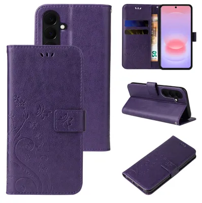 Produktbild von Handyhülle für Samsung Galaxy A27 5G Floral Blumen Schmetterling Flip Cover Hülle Case Klapphülle Handytasche Farbe: Violett