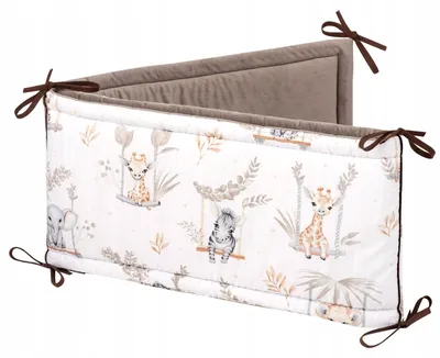 Obrázek produktu pro Jukki mantinel 180x30 cm do postýlky 120x60 – s úvazky – Happy Jungle & Latte Velvet