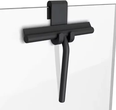 Produktbild von Duschwischer – Duschabzieher – Fensterabzieher – Schwarz – Mit Haken zum Aufhängen – Ohne Bohren – 21 cm breit – Silikon/Metall – CHPN