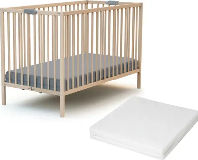 Immagine prodotto di WEBABY - Lettino bambini pieghevole con materasso legno FLEX - Faggio natural - 60 x 120 - 124 x 64.50 x 82 cm