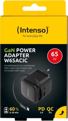 Obrázok produktu pre Intenso 7806520 Intenso Compact Fast Charger 65W USB-C/USB-A Black