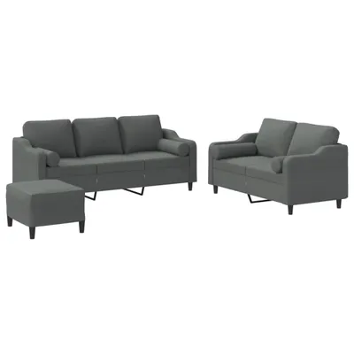 Produktbild von 3-tlg. Sofagarnitur mit Kissen Dunkelgrau Stoff