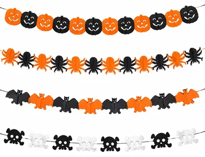 Halloween-Papiergirlanden, 4 Stück, 3 m, Kürbis, Spinne, Fledermaus, Totenkopf