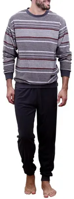 Produktbild von Herren Frottee Pyjama lang Schlafanzug mit Bündchen, auch in Übergrößen - 291 101 93 702 ; grau , 56