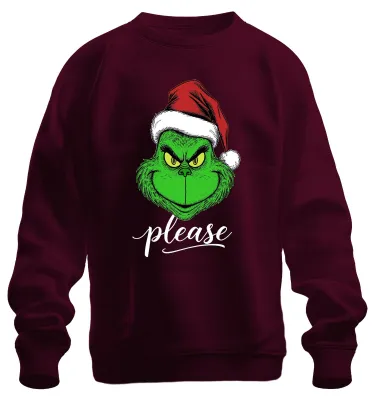 Obrázek produktu pro Grinch prosím Vánoční skřítek vtipný dárek Vánoční Grinch uni mikina, burgundská, L