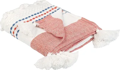 Zdjęcie produktu dla BELIANI Koc wielokolorowy z poliestru PET 130 x 150 cm wzór w pasy z dekoracyjnymi frędzlami narzuta na łóżko
