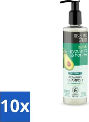 Productafbeelding van Organic Shop - Natuurlijk herstellend shampoo - Avocado & honing - Hydraterend en regenererend - 280 ml - Voordeelverpakking - 10 stuks
