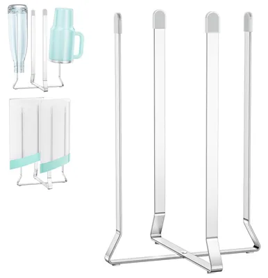 Image de Porte-bouteilles, porte-bouteilles de cuisine, égouttoir pliable pour bouteilles, porte-biberons en acier inoxydable, porte-bouteilles, égouttoir, pour sacs en plastique, bouteilles (1, argent)