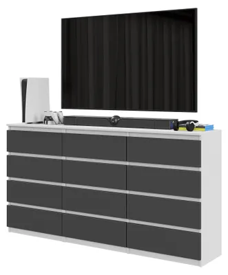 Produktbild von Kommodenset Weiß Matt / Anthrazit Grau mit 12 Schubladen (8+4) – Großes Sideboard Set für Schlafzimmer & Wohnzimmer – GABRIEL