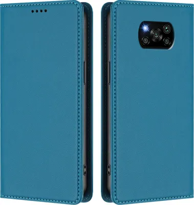Image de Etui en cuir pour Xiaomi Poco X3/Poco X3 NFC/Poco X3 Pro, étui magnétique en cuirPolyuréthaneavec stand Lake bleu