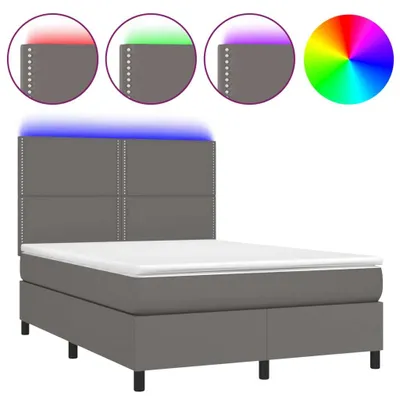 Produktbild von vidaXL Boxspringbett mit Matratze & LED Grau 140x190 cm Kunstleder