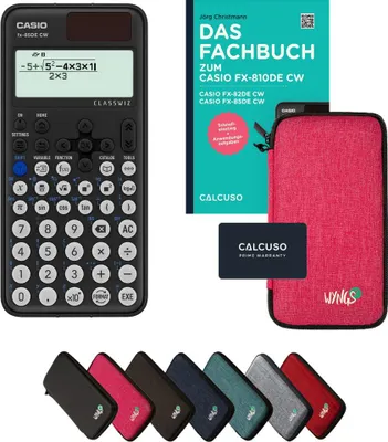 Produktbild von Casio fx-85DE CW inkl. Schutztasche Pink & Fachbuch (96 Seiten, DIN A5) – Wissenschaftlicher Rechner  – Smart Set