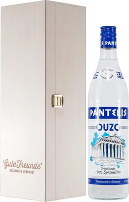 Produktbild von Pantelis Ouzo mit Geschenk-Holzkiste