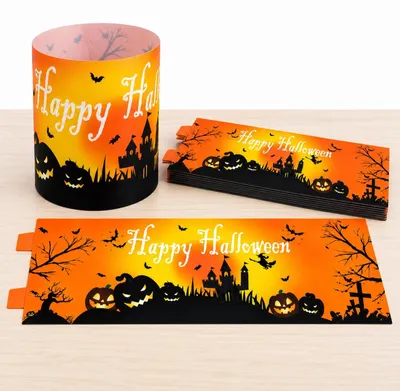 Produktbild von 12 Halloween-Lampenschirme mit Kürbis- und Fledermausmotiven