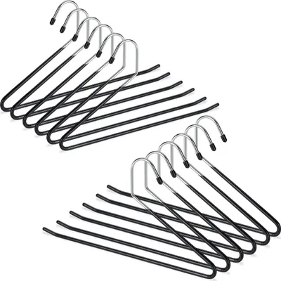 Produktbild von Relaxdays Hosenbügel 12er Set, rutschfest, Kleiderbügel für Hosen, gummiert aus Metall, platzsparend, 18 cm, schwarz