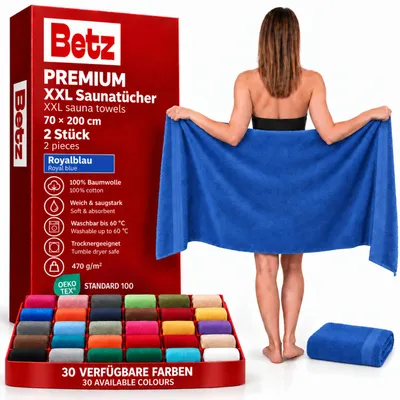 Produktbild von Betz 2 Stück Saunatücher 70 x 200 cm PREMIUM 100% Baumwolle Badetuch Liegetuch Strandtuch   Farbe: royalblau