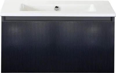 Produktbild von Sanox Badmöbel-Set Frozen 3D BxHxT 81 x 42 x 46 cm Frontfarbe schwarz mit Waschtisch Keramik weiß 75740132