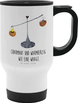 Produktbild von Mr. & Mrs. Panda Trinkbecher To Go Sternzeichen Waage - Weiß - Geschenk, Thermobecher, Gleichgewicht, Isolierbecher, Becher, thermosbecher, Biene, Marienkäfer, Aszendent
