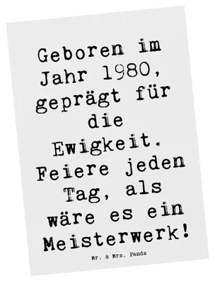 Produktbild von Mr. & Mrs. Panda Postkarte Spruch 1980 Geburtstag Feier - Weiß - Geschenk, Alter, Happy Birthday, Postkarten, liebevolle Geschenke, Ansichtskarte, Geburtstagsjahr