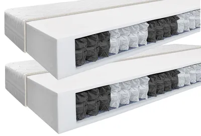 A cutaway view of two mattresses showing the inner spring construction.