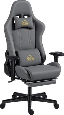 Produktbild von Ergonomischer Gaming-Stuhl mit 3D-Armlehnen, verstellbar, rollbarer Schreibtischstuhl mit Lendenstütze, Grau
