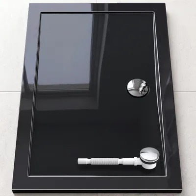 Produktbild von doporro Duschtasse Duschwanne 90x120x4 flach inkl. Ablaufgarnitur AL01 aus Acryl in Schwarz Rechteckig DIN-Anschlüsse für bodenebene Montage geeignet Faro2