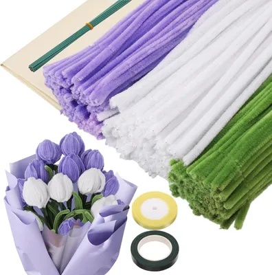 Produktbild von 320stk Pfeifenputzer zum Basteln, Pfeifenreiniger Blumen mit Floristenkrepp, Flexibel Verdickt Chenilledraht, 30cm Lang Pfeifenreiniger Grš¹n Wei? Lila, Pipe Cleaner Bastelset fš¹r DIY Dekorieren