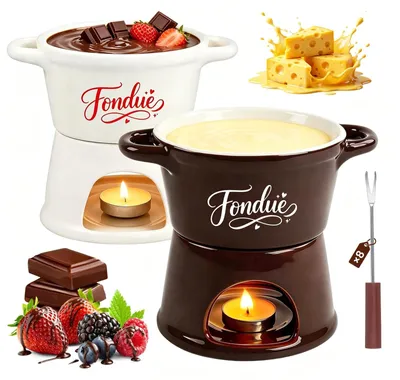 Image de Omgoods - Set de fondue à fromage en céramique - 2 mini-pots à fondue au chocolat