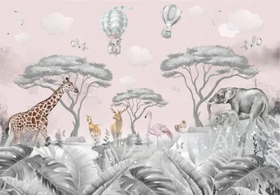 Zdjęcie produktu dla Tapeta do pokoju dziecięcego zwierzęta z dżungli - 250x175 cm - do przyklejenia na ścianę - tapeta flizelinowa nowoczesna fototapeta