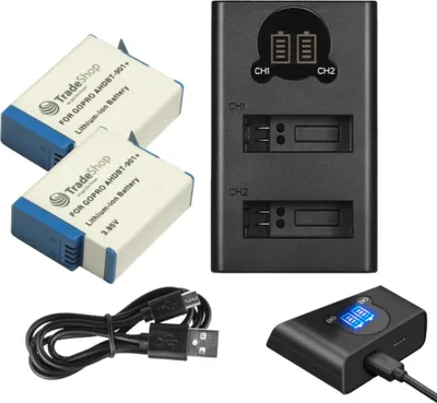 Produktbild von Set-Angebot: 2-fach Ladegerät USB-C + 2x Li-Ion Akku (3,85V / 1900mAh) für GoPro Hero 12 Black AHDBT-901+ SPBL1B CHDFB-111 CHDHX-101 CHDHX-901