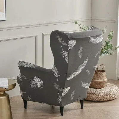 Produktbild von Wingback-Sesselbezüge: 2-teiliger Stretch-Bezug für Wingback-Sessel, aus waschbarem Elasthan-Stoff. Sofabezug. Möbelschutz für Sessel im Wohnzimmer, Schlafzimmer oder Hotel (weißes Muster)