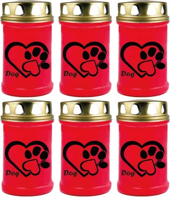 Produktbild von Grabkerze Rot 6er Pack, Brenndauer: 48 Stunden ( je Kerze ), Motiv: Herz Pfote