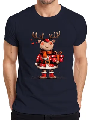 Obrázok produktu pre Roztomilý sob Rudolph Darček Vianočné deti Vtipné pánske tričko, námorná farba, M