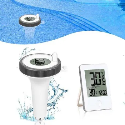 Productafbeelding van Zwembadthermometer - Vijverthermometer - Drijvende zwembadthermometer - Drijvende thermometer - Badthermometer - Waterthermometer - Drijvend - Draadloos - Voor zwembaden - Fahrenheit en Celsius - IPX67 - Geschikt voor o.a. babybaden, baden, zwembaden, whirlpools