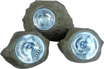 Produktbild von 3 solarbetriebene Gartensteine, 14 und 9 cm – Wegebeleuchtung – weiße LEDs