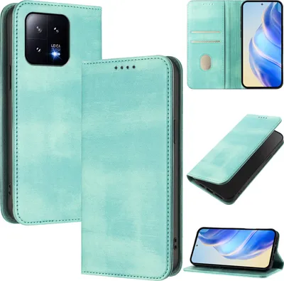 Immagine prodotto di Custodia per Xiaomi 13, custodia in pelle vintage con protezione RFID, slot per carte, supporto Turchese
