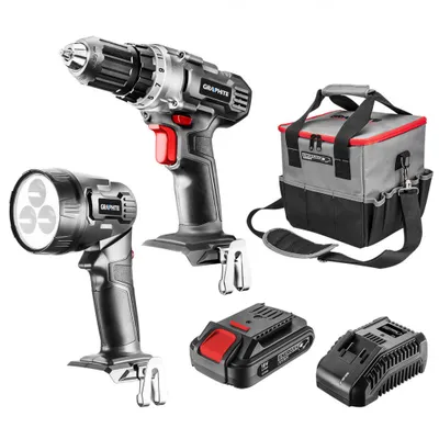Obrázok produktu pre GRAPHITE ENERGY+ SET 18V akumulátorový vŕtací skrutkovač, Li-Ion, 2Ah nabíjačka, akumulátor, lampa, kufor 12L (58G016)