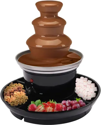 Image de Fontaine à chocolat 40 W, 3 étages, en acier inoxydable, avec fonction de maintien au chaud, pour mariage ou anniversaire, couleur noire