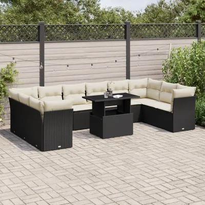 Produktbild von 11-tlg. Garten-Sofagarnitur mit Kissen Schwarz Poly Rattan