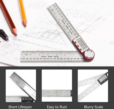 Digitaler Winkelsucher Lineal 7inch/ 200mm Edelstahl Winkelsucher Winkelmesser mit LCD Display Nullstellung Verriegelung Umkehrfunktion für Holzbearbeitung Schreiner Bau DIY Tools